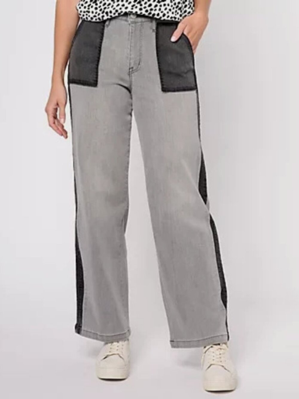 LOGO by Lori Goldstein Wide Leg Jeans Gray Wash Plus Size 20